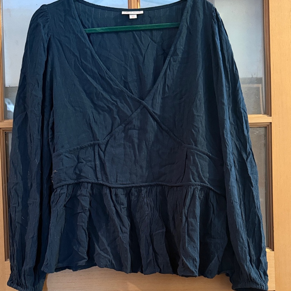 Knox Rose Dark Teal Long-Sleeve V-Neck Peplum Blouse